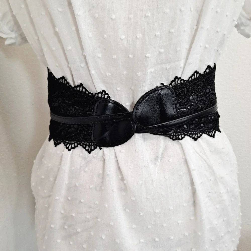 Corset Lace wide waist belt S/M/L faux leather Obi whimsigoth Goth dark romantic